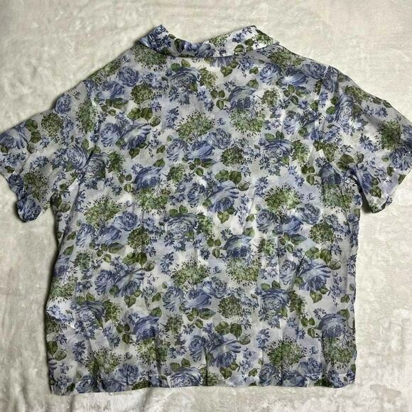 Levi's Spring Floral Blouse Women's XL Pale Blue Green Sheer Pastel White Easter - Picture 4 of 9